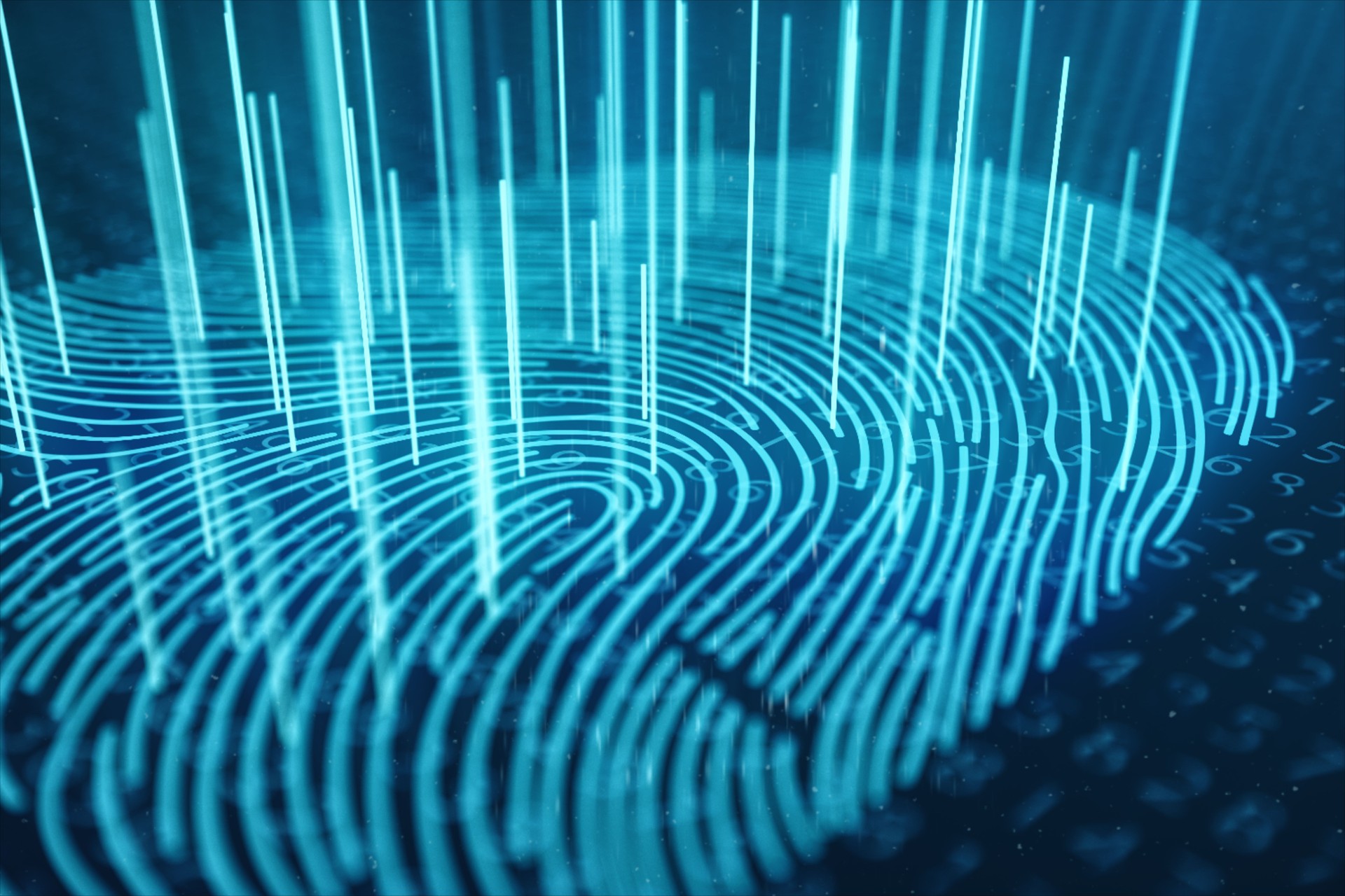 3D illustration Fingerprint scan provides security access with biometrics identification. Concept Fingerprint protection. Finger print with binary code. Concept of digital security